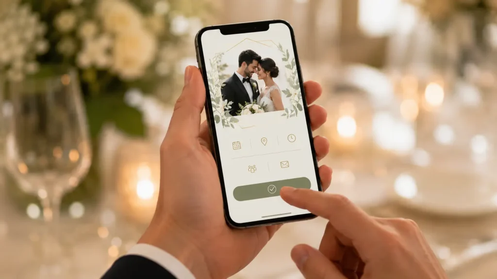 Confirmación de asistencia RSVP en invitación digital para boda