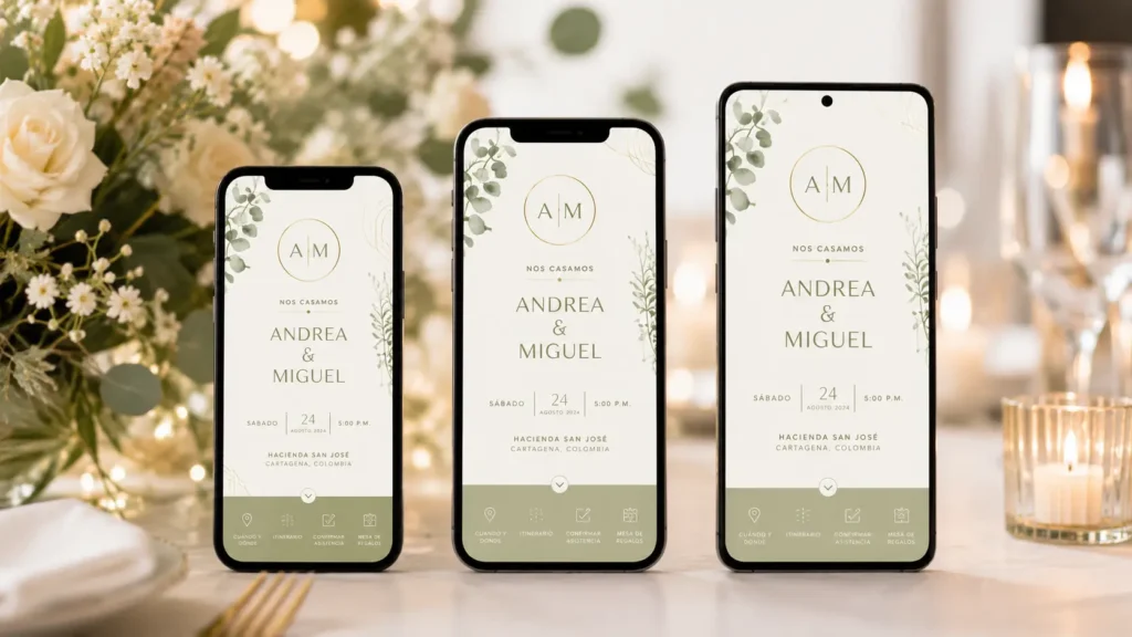 Invitación digital para boda adaptada a dispositivos móviles
