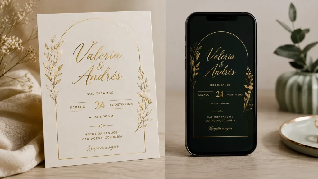 Comparación de costos entre invitación digital y física para boda