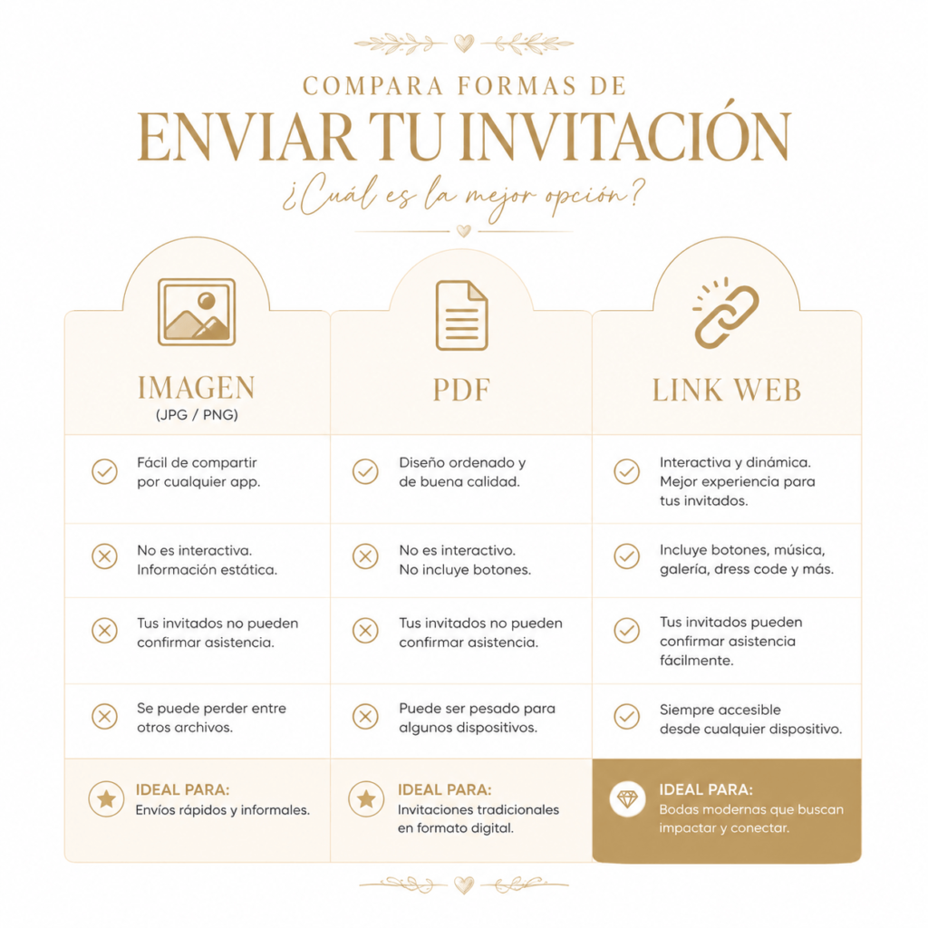 Comparativa: imagen, PDF o link para enviar invitación digital por WhatsApp