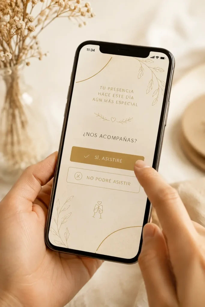 Botón de confirmación de asistencia en una invitación digital de boda