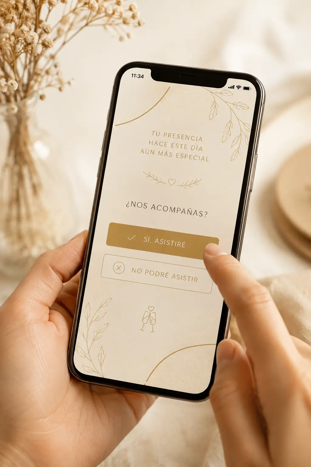Botón de confirmación de asistencia en una invitación digital de boda