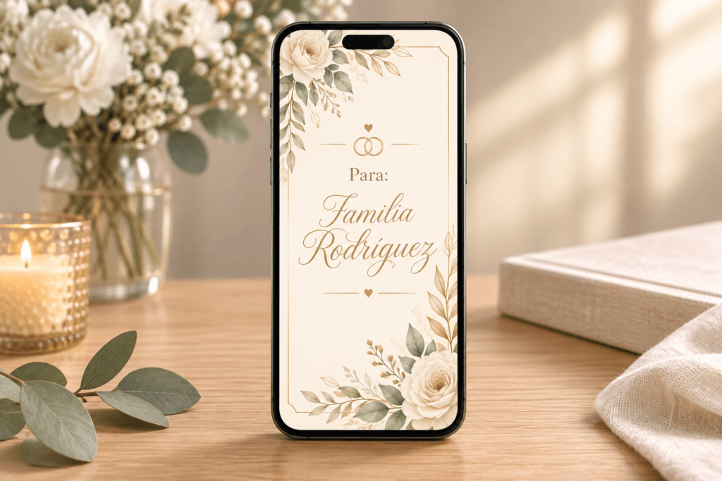 Invitación digital de boda personalizada con el nombre de un invitado