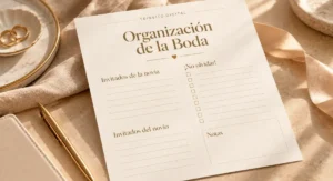 Pareja organizando una boda con una checklist
