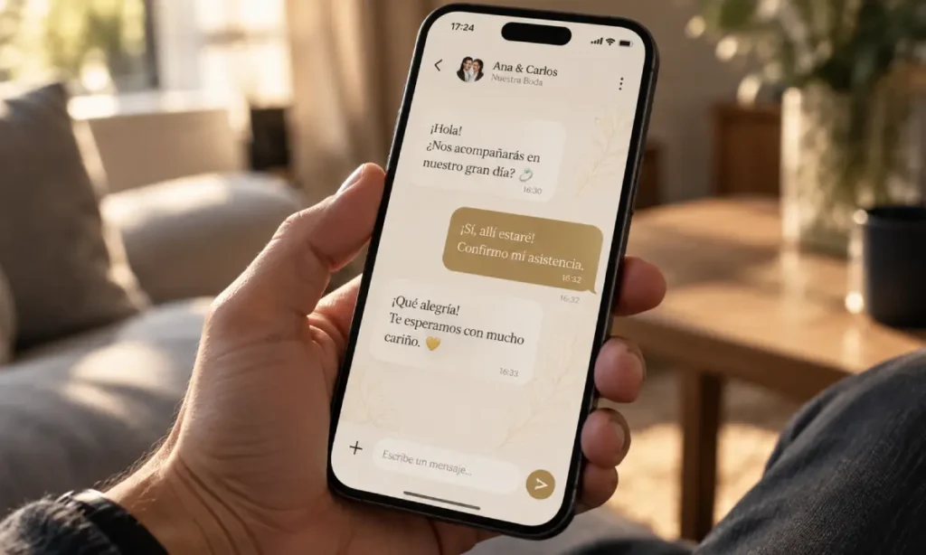 Mensaje de WhatsApp confirmando la asistencia a una boda