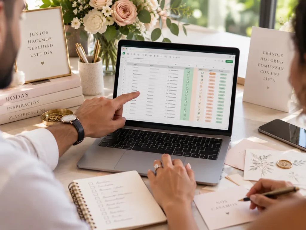 Lista de invitados de boda organizada en una hoja de cálculo