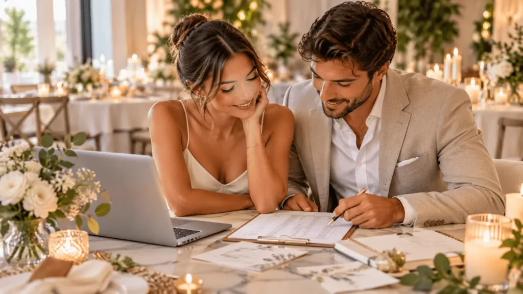 Cuántos invitados debo tener en mi boda: pareja definiendo el número objetivo