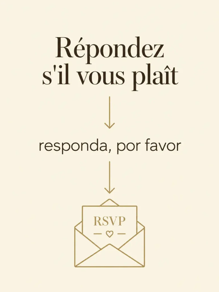 Infografía del origen francés y significado de qué es el RSVP en una boda