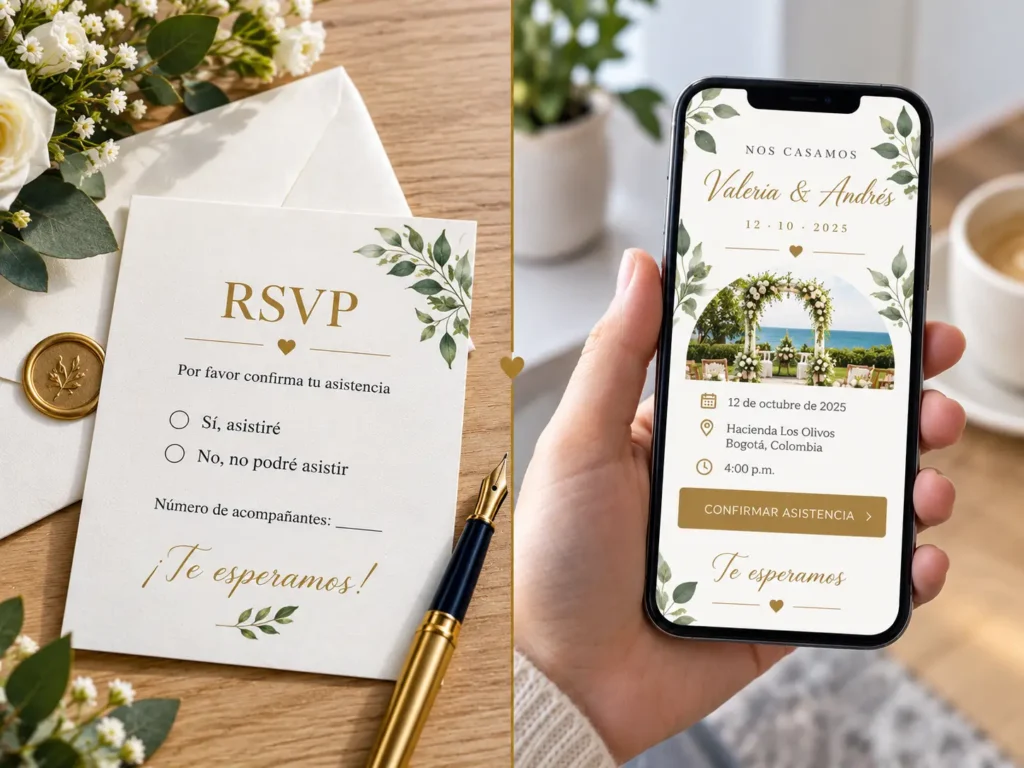 RSVP tradicional en papel comparado con RSVP digital para bodas
